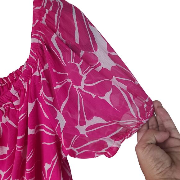 INC International Concepts Pink & White Floral Print Peasant SS Blouse XL - Picture 7 of 9